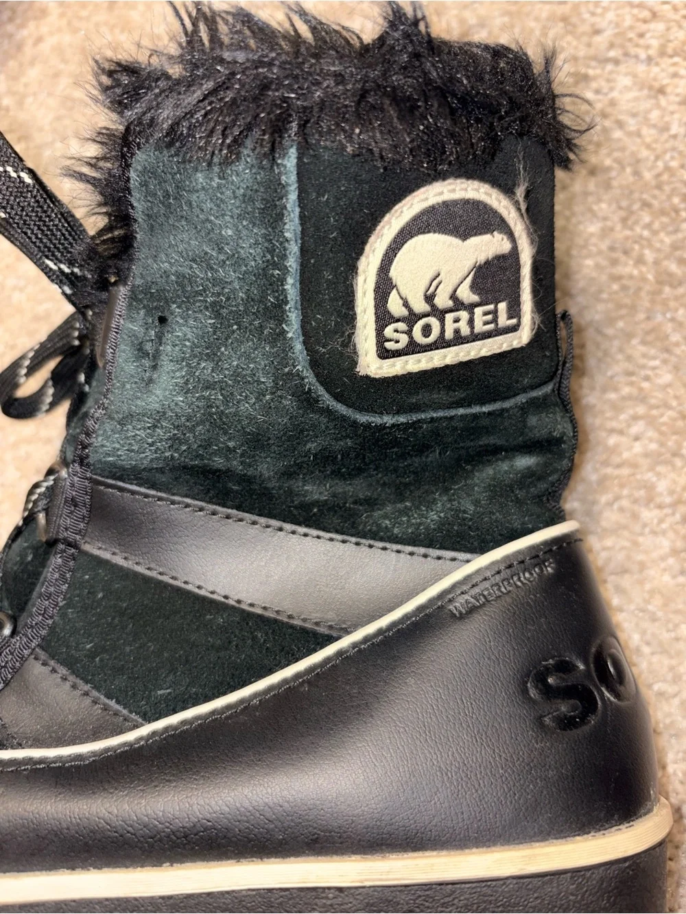 Sorel Black Faux-Fur Lace-Up Winter Boots